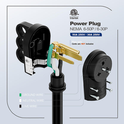 2-in-1 Nema 6-50P/6-30P Welder Plug, 30A/50A 250V Welder 3-Prong Male Plug, ETL Listed 30A Welder Plug