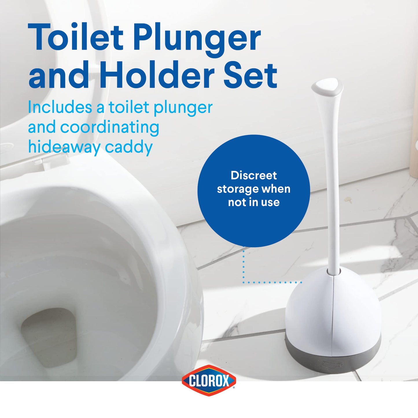 Clorox Toilet Plunger with Hideaway Caddy for Bathroom, Accessories Organizers & Storage, Toilet Unclogger, Plunger with Holder