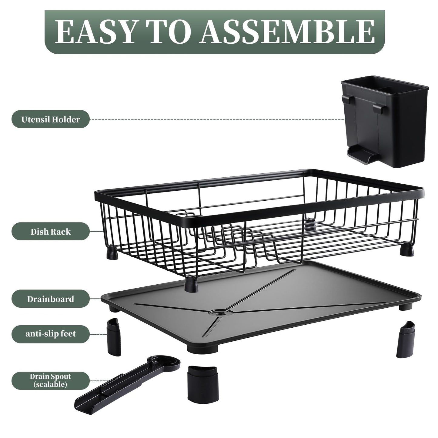Dish Drying Rack,Rv Essentials, Kitchen Organizers and Storage, Dish Racks with Drain Board, Kitchen Essentials, Rv Accessories, Egouttoir à Vaisselle, with Cutlery Holder, Stainless Steel, 29 x 38cm