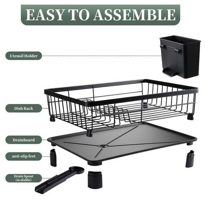 Dish Drying Rack,Rv Essentials, Kitchen Organizers and Storage, Dish Racks with Drain Board, Kitchen Essentials, Rv Accessories, Egouttoir à Vaisselle, with Cutlery Holder, Stainless Steel, 29 x 38cm