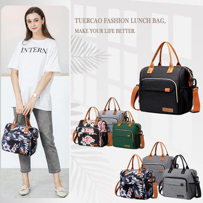 TuErcao Lunch Bags for Women - Boite a Lunch Femme Reusable Adult Sac a Lunch for Work, Hibiscus