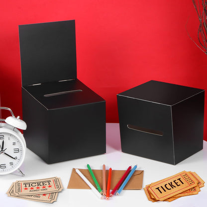 12 Pcs Ballot Box Raffle Box Donation Box for Fundraising, 6 X 6 X 6 Inch Cardboard Raffle Ticket Box with Slot Suggestion Box Removable Header Charity Box for Collecting Business Card Voting (Black)