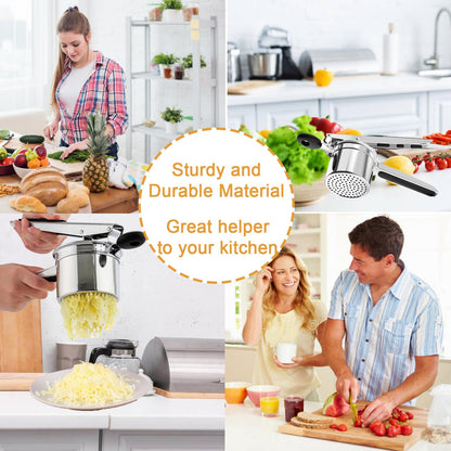 Potato Ricer Stainless Steel Masher, Upgraded Sturdy Durable Potato Masher with 3 Interchangeable Ricing Discs Premium Grade Kitchen Tool for Smooth Mashed Potatoes, Fruits, Vegetables and Baby Food