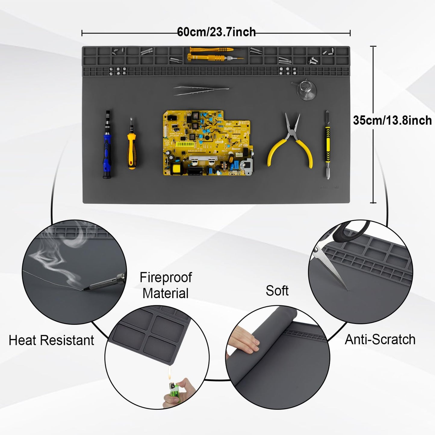 Premium Large Soldering Mat, 23.7 x 13.8 inch Heat Resistant 932°F Repair Work Mat Large Silicone Soldering Mat for Soldering, Electronics, Computer, Cellphone Repair Etc