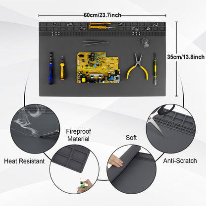 Premium Large Soldering Mat, 23.7 x 13.8 inch Heat Resistant 932°F Repair Work Mat Large Silicone Soldering Mat for Soldering, Electronics, Computer, Cellphone Repair Etc