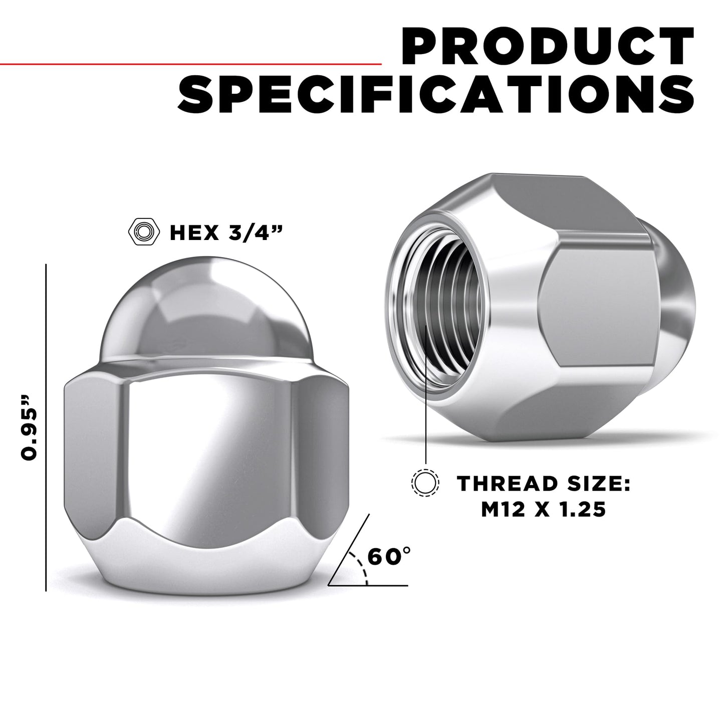 White Knight M12x1.25 Factory Style Lug Nuts for Select Subaru Ascent, BRZ, Crosstrek, Forester, Impreza, Legacy, Outback, WRX. Chrome Dome Top Acorn – WN07606-20AM (20 Pack)
