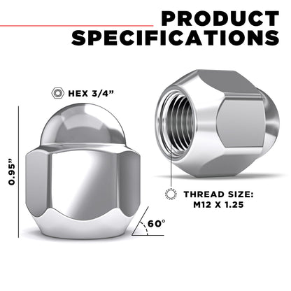 White Knight M12x1.25 Factory Style Lug Nuts for Select Subaru Ascent, BRZ, Crosstrek, Forester, Impreza, Legacy, Outback, WRX. Chrome Dome Top Acorn – WN07606-20AM (20 Pack)