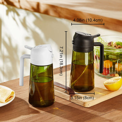 TrendPlain 470ml Olive Oil Dispenser Bottle for Kitchen Gadgets - 2 in 1 Dispenser and Sprayer - Olive Oil Spray Bottle w/Stickers (Light Blockage) - BPA Free - Black&Green