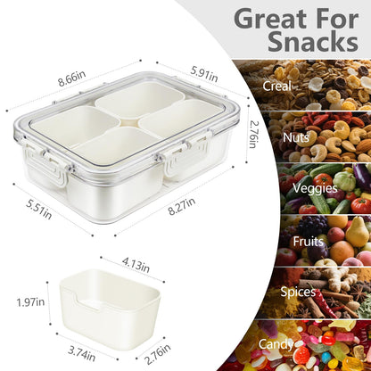 Small Snackle Box Container, Divided Serving Tray with Lid, 4 Compartment Snack Box Container for Candy, Fruits, Charcuterie, Travel & Parties, BPA-Free