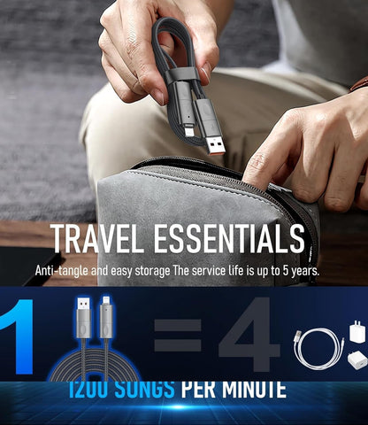 240W 4-in-1 Charging Cable，2Pack 10ft/3M Nylon Braided Multi Charger Cord USB C to C/USB C to L/USB A to C/USB A to L Fast Charge Cable Compatible with iPhone 16/15, Galaxy, MacBook, Tablet (2, 3M)