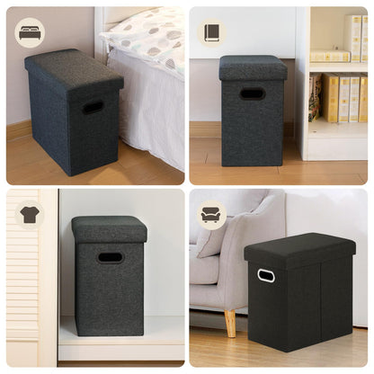 COSYLAND Tall Ottoman with Storage - 42x27x42 CM Slim Ottoman Footrest Foot Stool, Folding Small Ottoman Bench Seat with Handles and Lid for Narrow Space Beside The Sofa/Coffee Table (Black Gray)