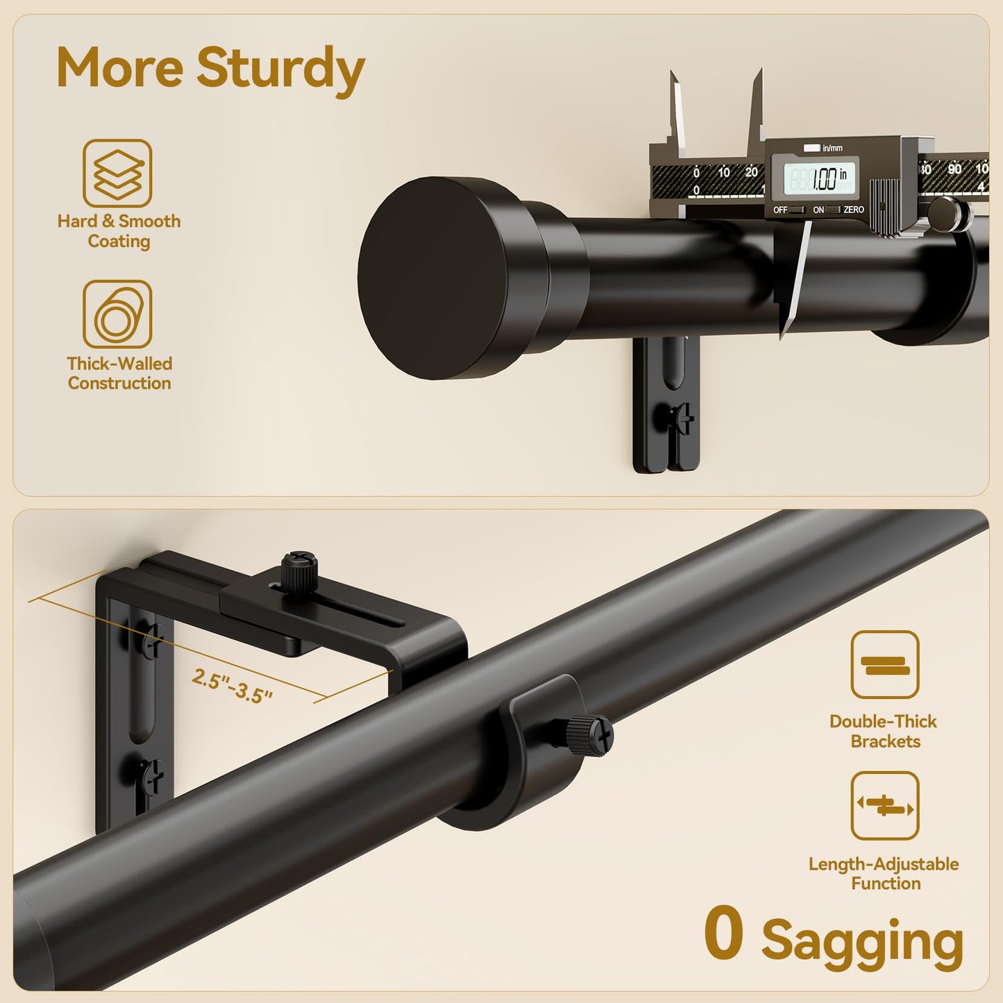 YaFex Curtain Rod 32-84 Inch, Heavy Duty 1 Inch Adjustable Curtain Pole, Black Long Curtains Rods for Window, Modern Design, Easy Installation