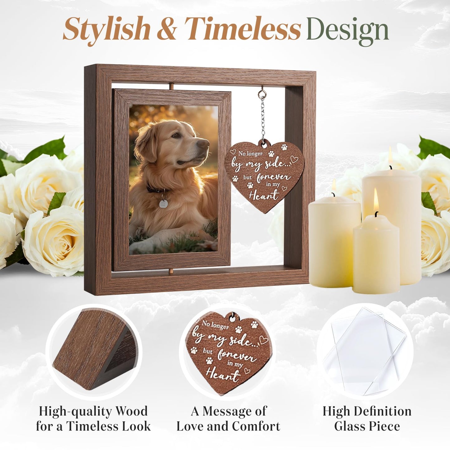 X-partner 4×6 Pet Memorial Photo Frame – Keepsake Remembrance Sympathy Gift for Loss of Dog or Cat – No Longer By My Side But Forever In My Heart – Loving Memory Picture Frame for Pets
