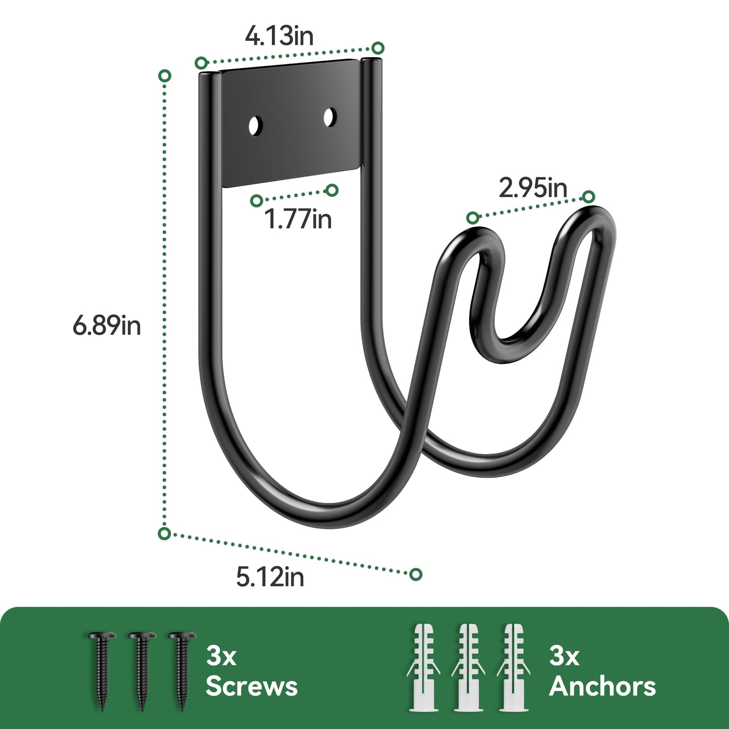 Black Metal Garden Hose Holder - Wall Mounted Water Hose Holder - Hose Hanger Heavy Duty for Water Hose Extension Cords Vacuum Hose