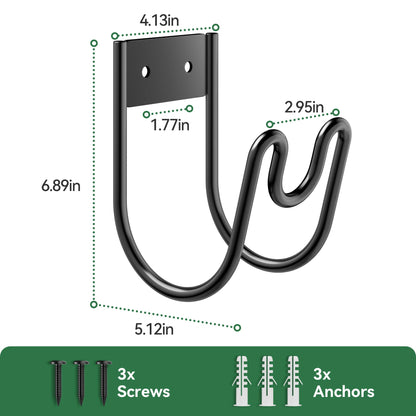 Black Metal Garden Hose Holder - Wall Mounted Water Hose Holder - Hose Hanger Heavy Duty for Water Hose Extension Cords Vacuum Hose
