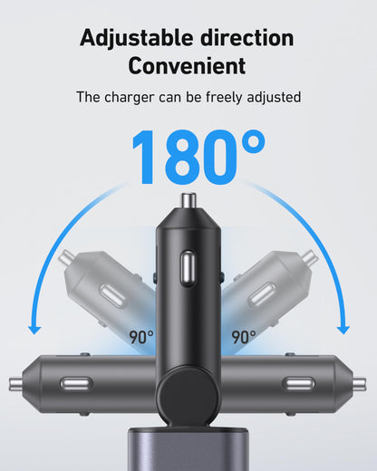 4 in 1 Retractable Car Charger, 4-in-1 Fast Car Phone Charger with 2 Retractable Cables 2.5FT and 2 USB Ports Compatible with i Phone 15/14/13/12/11 Pro Max/XR/XS,Galaxy,Pixel,iPad/iPod
