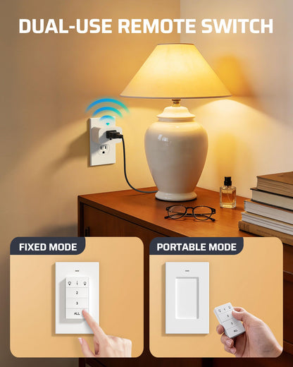 DEWENWILS Remote Control Outlet, Wall Mounted Wireless Light Switch, 2 Independent Control Sockets Electrical Remote Outlet Switch for Plug in Pendant Light, No Wiring,100 Ft Range