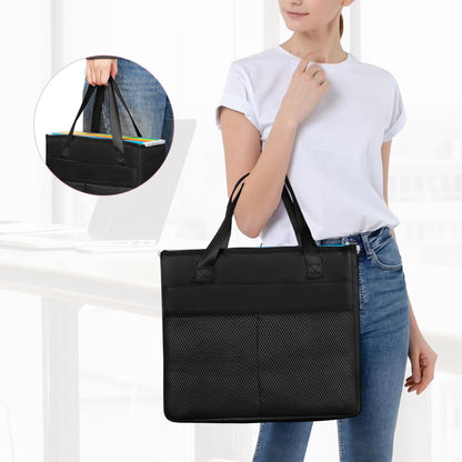 Prokva File Folder Tote Bag with Handle, Portable Document Organizer Box for Letter Size File Folder, Folding File Case for Home Office, Travel, Black, Empty Bag, Patent Design
