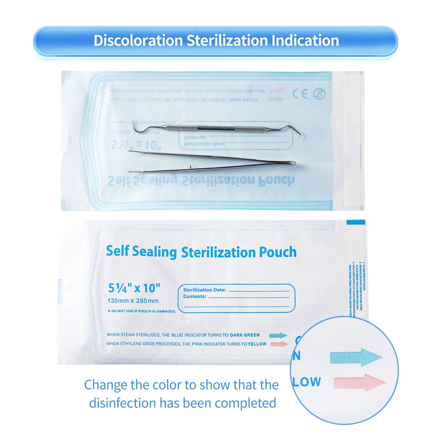 Annhua 5.3 x 11" Self-Sterilization Pouches 100 PCS Self Seal Sterilizer Bags, Used for Dentist Tools, Beauty Toolkits and Nail Tools
