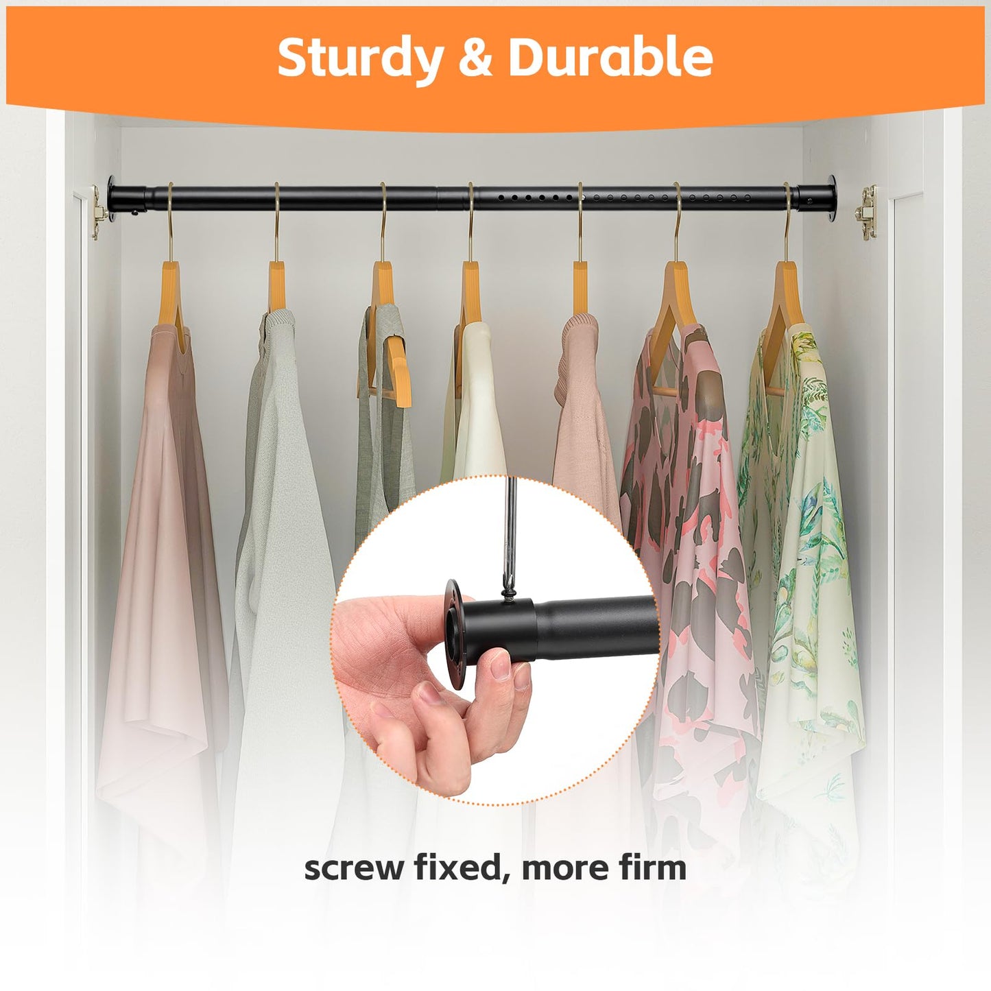 Closet Rods for Hanging Clothes, Heavy Duty Closet Rod 17-82 Inch Adjustable Clothes Hanging Bar Metal Shower Curtain Rods for Closet, Wardrobes, Bathroom, Windows