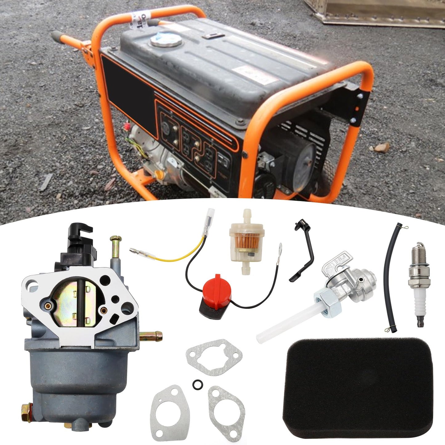 0J58620157 Carburetor w/Air Filter Tune Up Kit Replacement for Generac GP5000 GP5500 GP6500 GP6500E GP7500E 389cc 8125W 188F 190F 0G8442A111