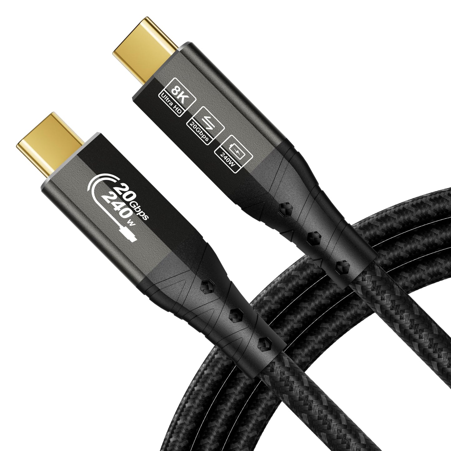 ZIKNYDO USB C Cable 10FT, USBC 3.2 20Gbps Data transfer, 240W Fast Charging Type C to Type C, 4K@144Hz / 60Hz, 8K@30Hz USB C Monitor Video Cable for Thunderbolt 4, MacBook Pro, iPad, Dell XPS, VR (3m)