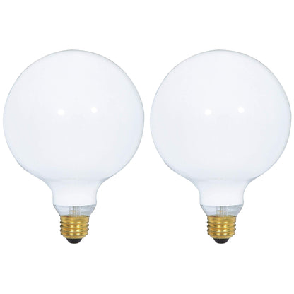 (2 Pack) G40 Incandescent Light Bulb 2700K Soft Light, Decorative Globe Light Bulbs,E26 Medium Base, Perfect use for Decor, Pendant, Bathroom/Vanity Mirror Makeup, Dimmable. (White-Finish, 60-Watt)
