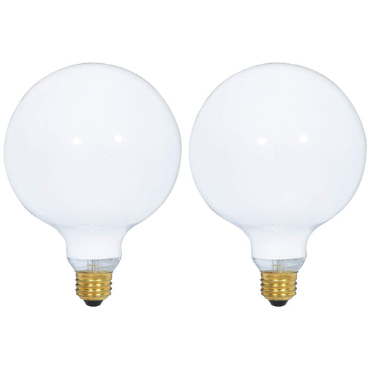 (2 Pack) G40 Incandescent Light Bulb 2700K Soft Light, Decorative Globe Light Bulbs,E26 Medium Base, Perfect use for Decor, Pendant, Bathroom/Vanity Mirror Makeup, Dimmable. (White-Finish, 60-Watt)