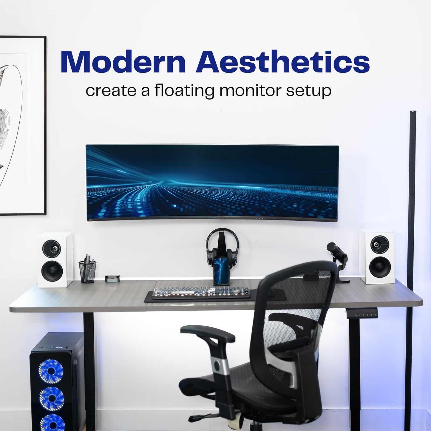 VIVO Full Motion Ultrawide Monitor Wall Mount, Fits Ultra-Wide Screens up to 49 inches and 44 lbs, Tilt and Swivel Arm, Black, MOUNT-VW01M