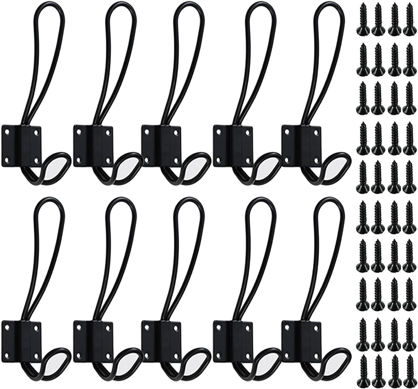 Black Coat Hooks OHIYO Rustic Wall Hooks 10Pack Vintage Double Coat Hangers for Hanging Hats Bags in Entryway Bathroom Bedroom Heavy Duty Wall Mounted Iron Hooks with Metal Screws Included