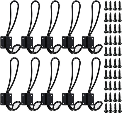 Black Coat Hooks OHIYO Rustic Wall Hooks 10Pack Vintage Double Coat Hangers for Hanging Hats Bags in Entryway Bathroom Bedroom Heavy Duty Wall Mounted Iron Hooks with Metal Screws Included