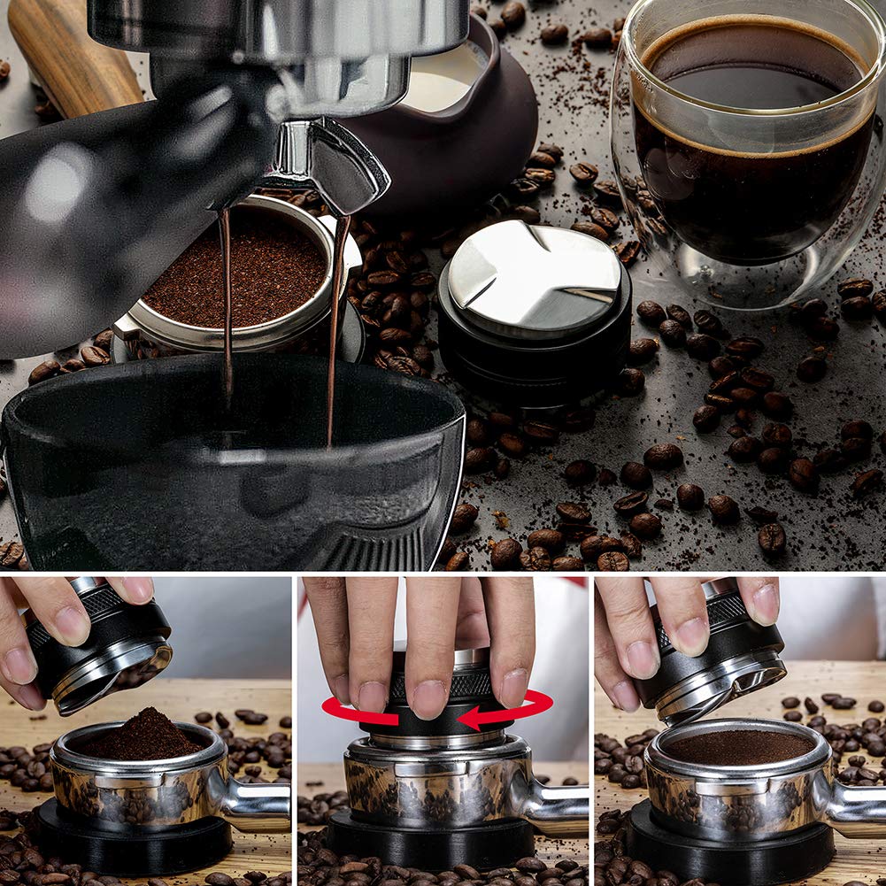 51mm Espresso Tamper and Distributor, MATOW Dual Head Coffee Leveler Compatible with Delonghi 51mm Portafilter, Adjustable Depth-Professional Espresso Hand Tampers