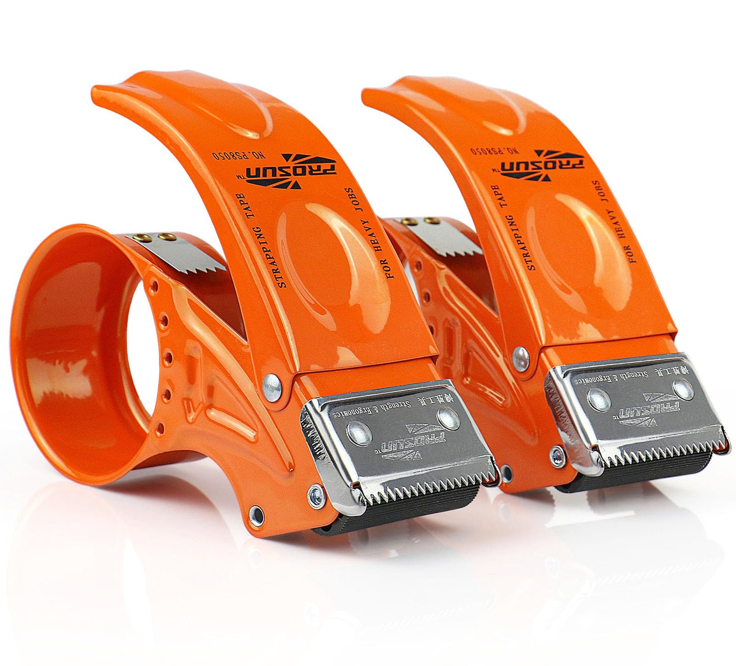 BOMEI Pack Metal Packing Tape Dispenser, 2inch Heavy Duty Handheld Heavy Tape Dispenser, 2Pcs, Orange