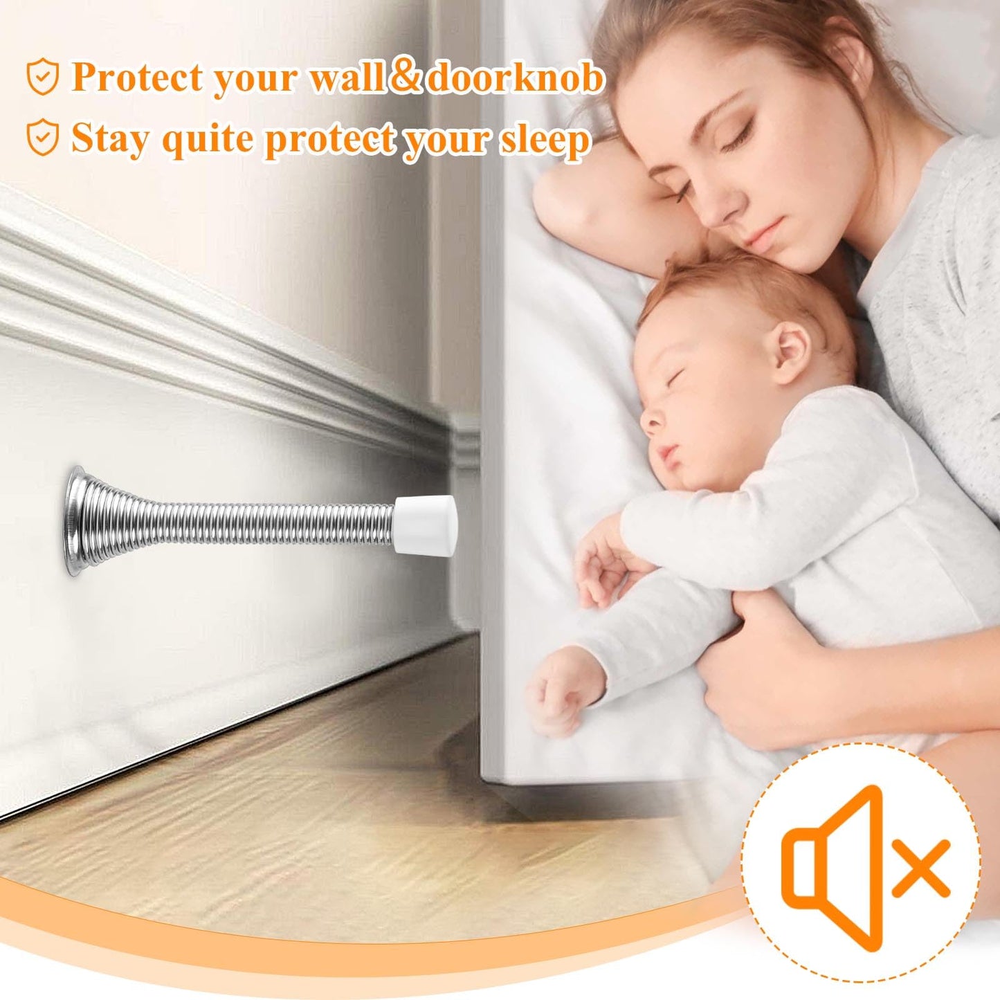 Supkiir 24Pcs Silver Spring Door Stoppers, Stainless Steel Door Stop Wall Protector, Wall Mounted Threaded Flexible Doorstops with Rubber Bumper Baseboard for Home
