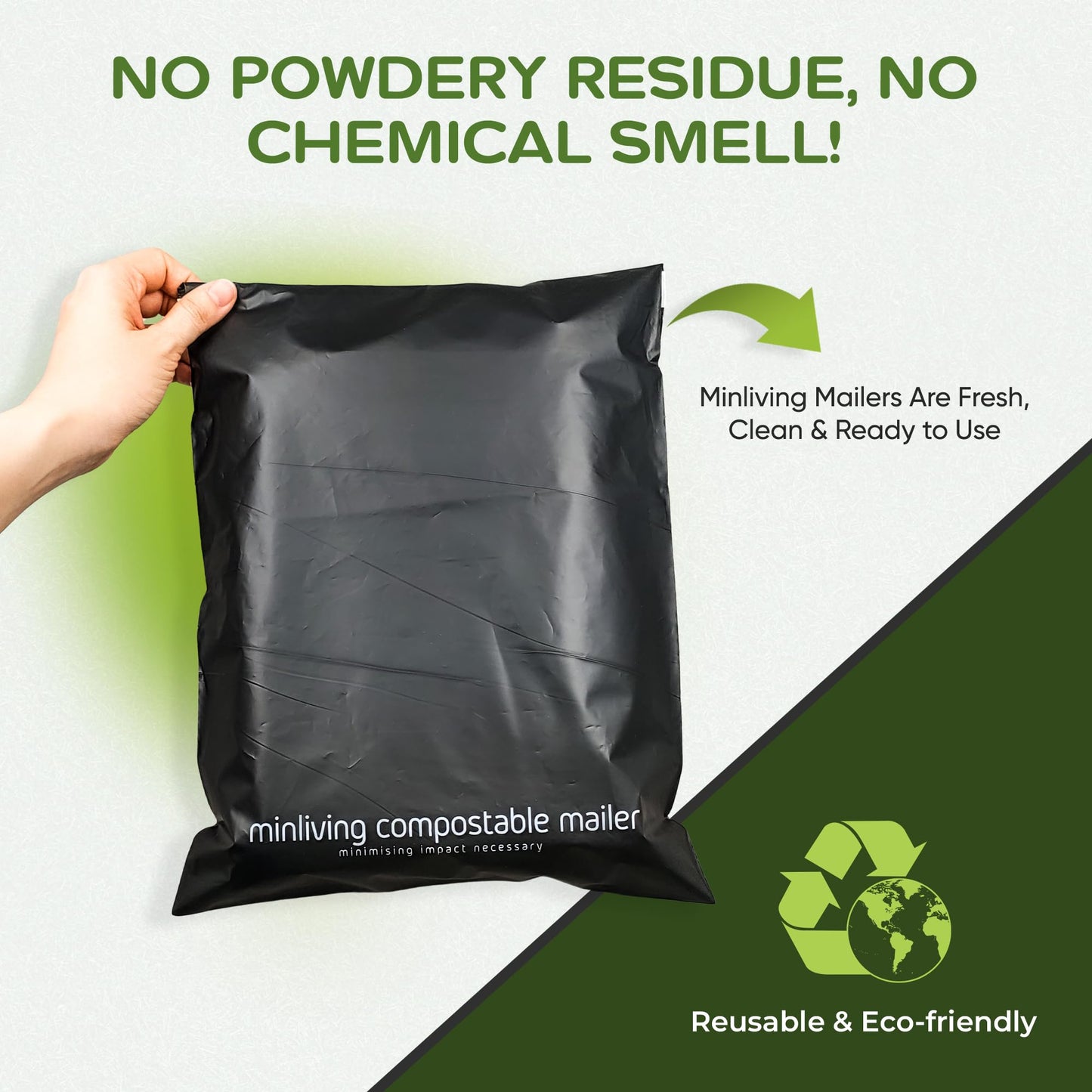 100% Compostable Biodegradable Mailers 14.9" x 19" (25 Pcs) Poly Mailers, Eco-Friendly Packaging Envelopes Pouches. Reusable double sealing, extra thick, Zero-waste mailing bags (L size, 14.9x19 inch)