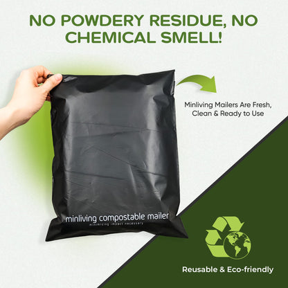 100% Compostable Biodegradable Mailers 14.9" x 19" (25 Pcs) Poly Mailers, Eco-Friendly Packaging Envelopes Pouches. Reusable double sealing, extra thick, Zero-waste mailing bags (L size, 14.9x19 inch)
