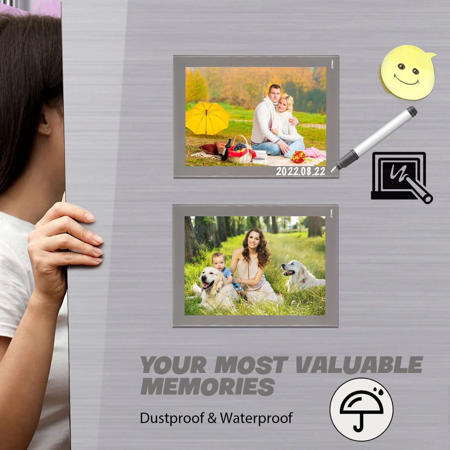 STTMGN Magnetic Photo Frames with Sliver-Grey Border(4"X6",10 Pack),Magnet Picture Frame Pockets/Postcard Holder,Decorations for Fridge/Lockers/Home/Office/School/Classroom/Whiteboard/Party
