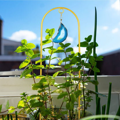 Ceiner 2PCS Small Gold Trellis for Climbing Plants Indoor, Mini Metal Houseplant Climber Support for Potted Plants, Boho Decorative Pot Lattice with Agate for Hoya, Pothos, Ivy, Philodendron