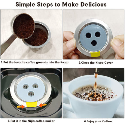Stainless Steel Reusable K Cups Compatible with Ninja Dual Brew Coffee Maker,Upgrade2 Pack K Cups Reusable Coffee Pods,Permanent K Cups Coffee Filters Fit Ninja CFP201 CFP301 CFP400 (2Pack)