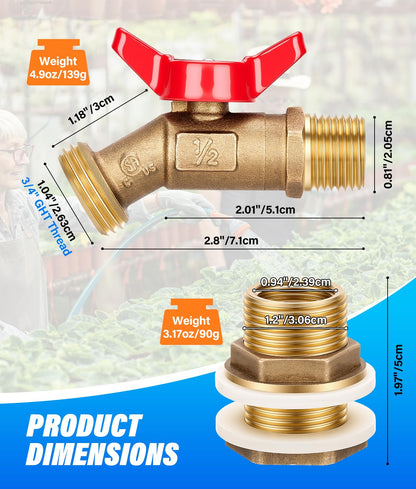 WADEO Rain Barrel Spigot Kit 1/4 Turn Ball Value Spigot with Bulkhead Fitting