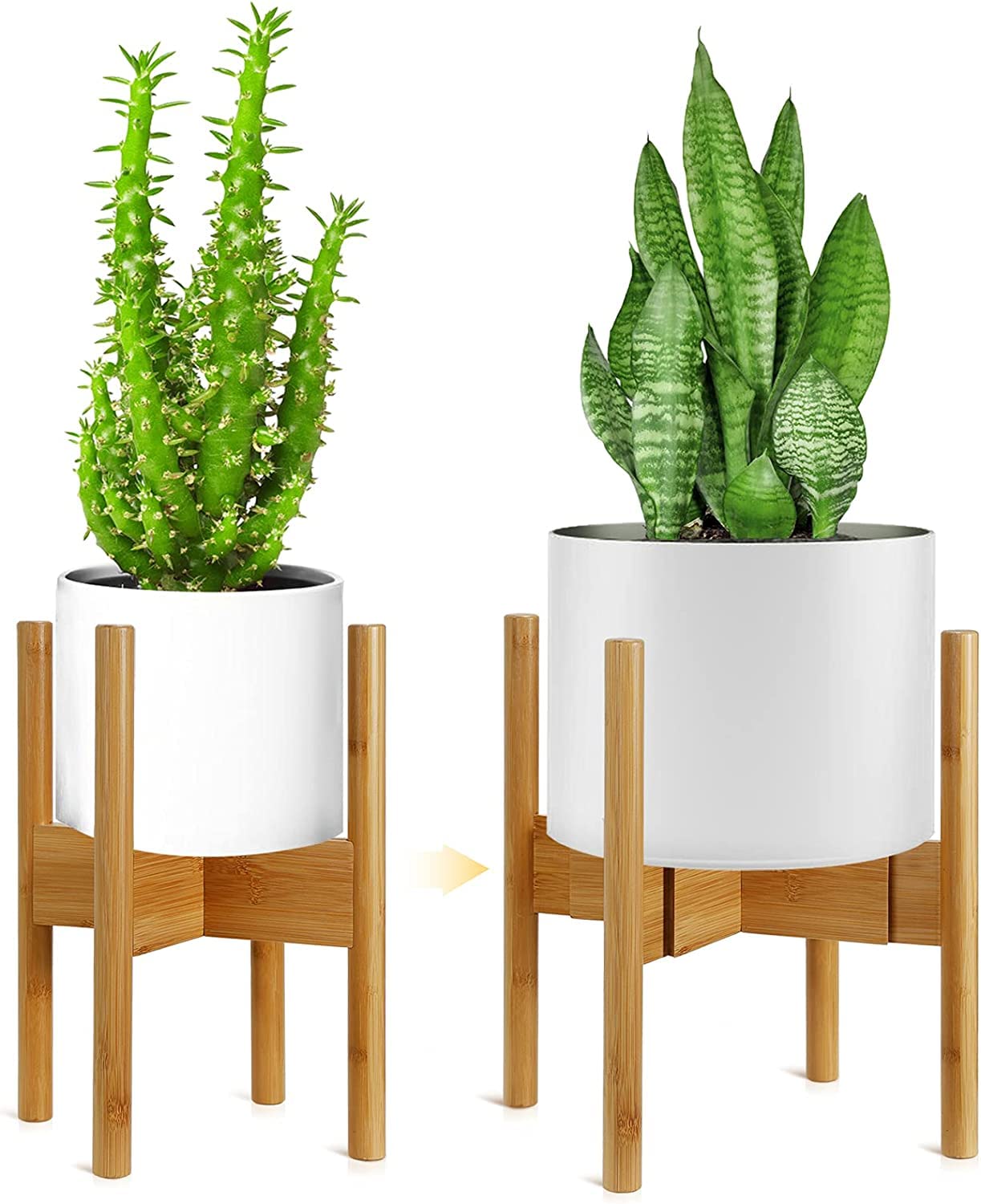 1-Pack Plant Stand, Mid-Century Modern Flower Pot Holder, Adjustable Plant Stand for Multiple Pots, Indoor Space Saving Vertical Plant Shelf, Fits Planter Size of 20-30 CM (Plant Pot NOT Included)
