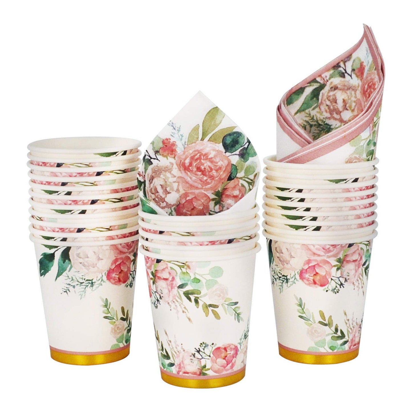 Boosolo Floral Party Supplies paper plates and Napkins Sets for 24 Guest-Include Floral Disposable Paper Plates,Cups,Napkin forr Bridal Shower,Birthday,Wedding,Bachelorette party Supplies
