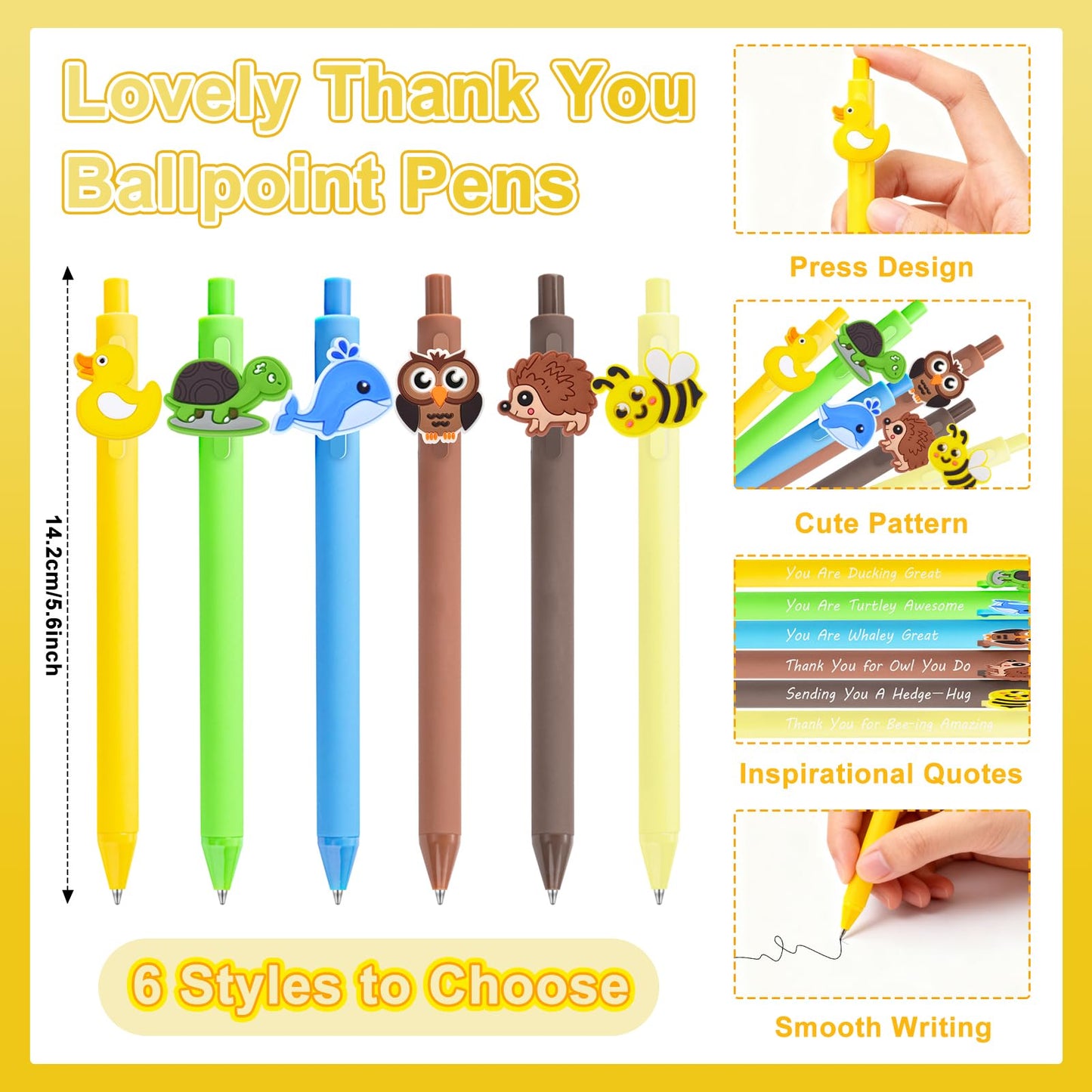 UgyDuky Employee Appreciation Gifts Bulk, 30 Pack Inspirational Animal Ballpoint Pens with Thank You Cards, Funny Wordplay Pens Gift for Coworkers Teachers