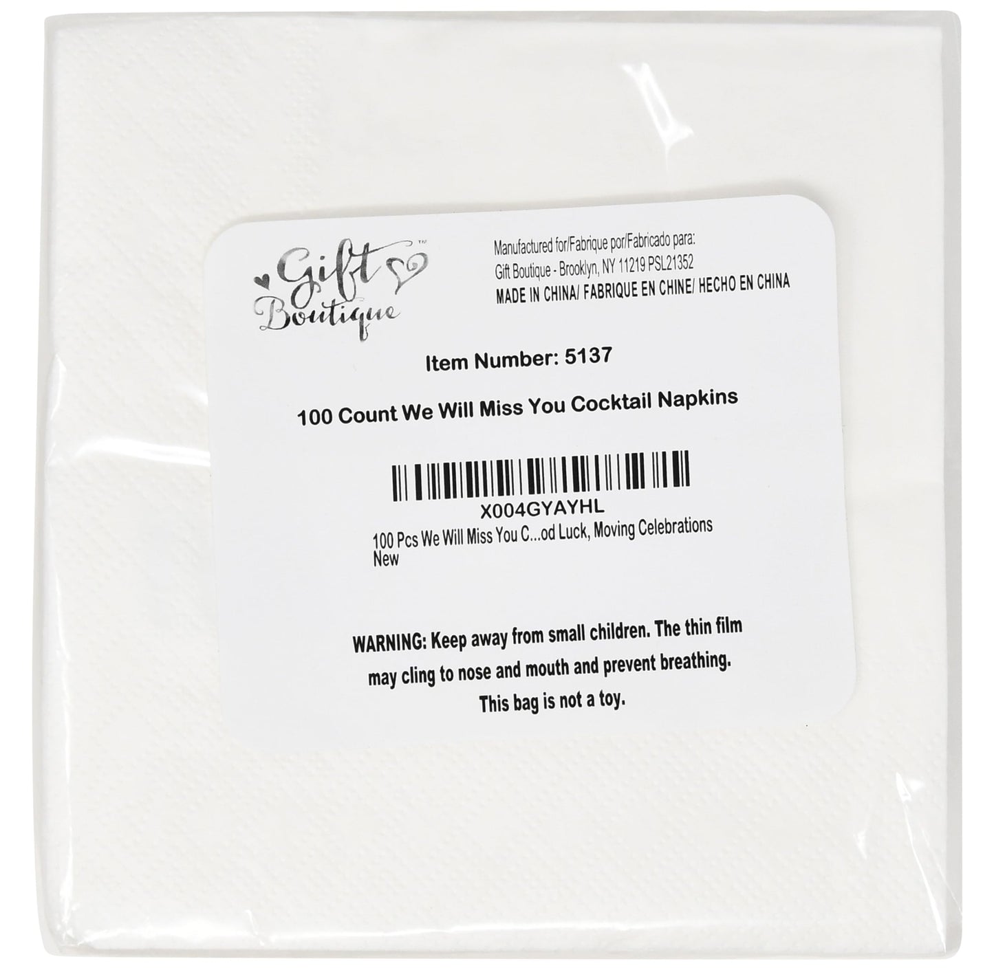 100 Pcs We Will Miss You Cocktail Napkins White Gold Farewell, Going Away, Retirement Party Decorations Supplies, Graduation, Coworker Leaving Goodbye, Military Army Good Luck, Moving Celebrations