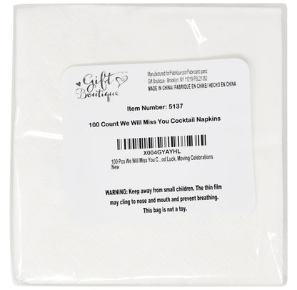 100 Pcs We Will Miss You Cocktail Napkins White Gold Farewell, Going Away, Retirement Party Decorations Supplies, Graduation, Coworker Leaving Goodbye, Military Army Good Luck, Moving Celebrations