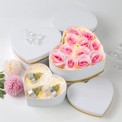 White Gift Boxes with Lids for Present Heart Shaped Flower Boxes for Arrangements Set of 4 Floral Gift Boxes for Bridesmaid, Proposal, Wedding, Birthday, Baby Showers