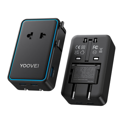 YOOVEI Mini Universal Travel Plug Adapter, 2026 Ultra-Thin PD 25W Fordable Travel Adapter with 1AC 1USB-A 2USB-C Ports,Smart Temperature Control, Worldwide EU/UK/AU/AS Plug Adapter for Travel