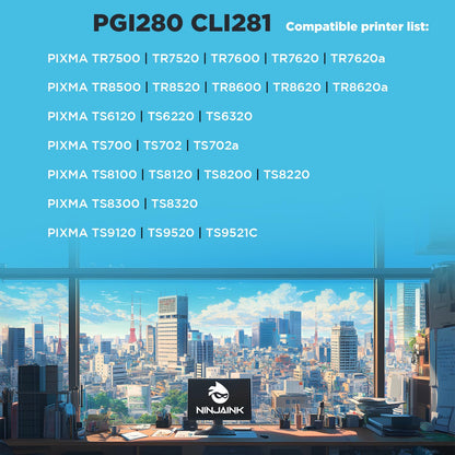 NINJA INK Compatible Replacement for Canon 280 281 Ink cartridges PGI-280 CLI-281 PIXMA TR7500 TR7520 TR7600 TR7620 TR7620a TR8500 TR8520 TR8620a TS6120 TS702a TS8320 TS9120 TS9520 TS9521C (2 Set)