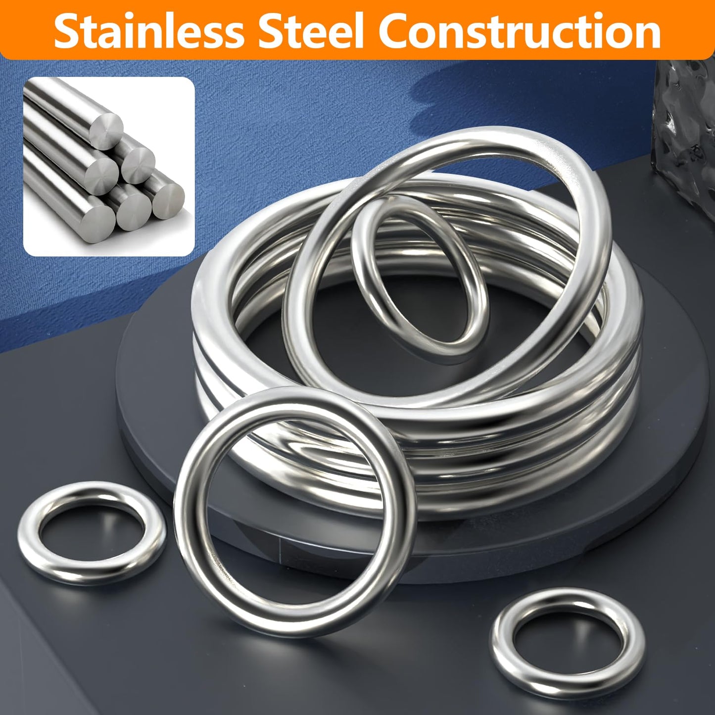 BEYOURD 6 inch Metal O Rings, Stainless Steel Round Ring Buckles, Solid Welded Metal Loop for Macrame, Hanging Slings Rope