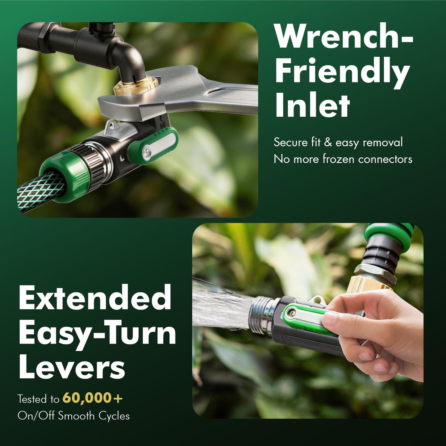 RESTMO 90 Degree Water Hose Elbow, Heavy Duty Full Metal Angle Connector, Full Flow Design with Extra-Wide Ports Diameter & Extended Easy-Turn Lever for RV, Outdoor Garden Hose, Faucet, Spigot - Green